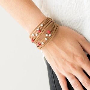 4/$10 Stylish Tan and Red Wrap Bracelet